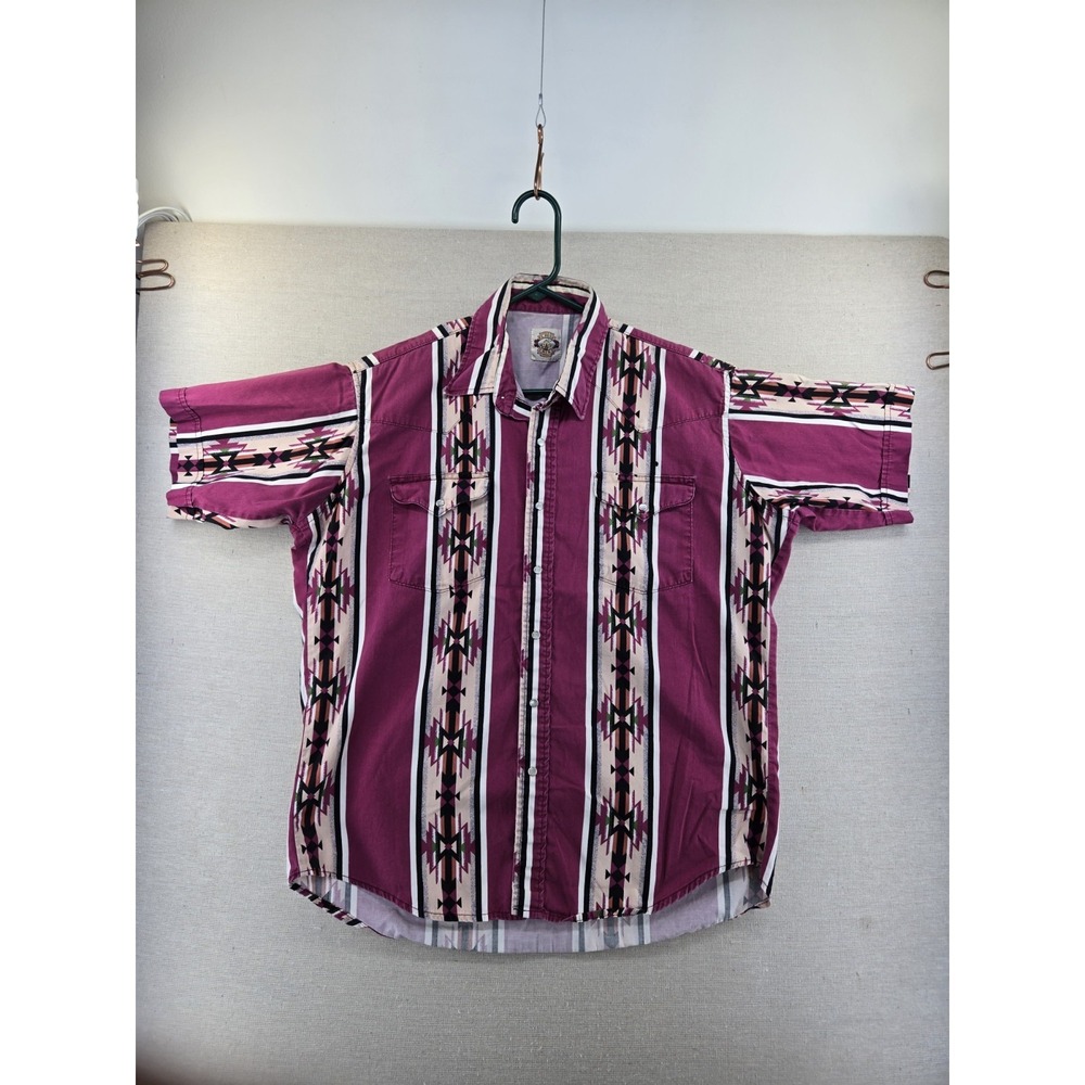 VTG Old El Paso Aztec Pearl Snaps Western Classic maroon Aztec geometric